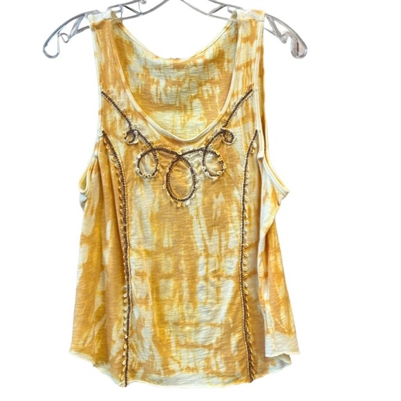 Free People “Everything Zen” beaded tie dye tank top in yellow, 100% Cotton - Picture 1 of 4